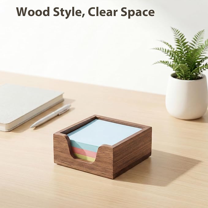 Wooden Sticky Note Holder for 3 x 3 Notes, Sticky Note Dispenser for Desk, Modern Post It Note Holder, Office Desk Organizer Accessories for Workspace