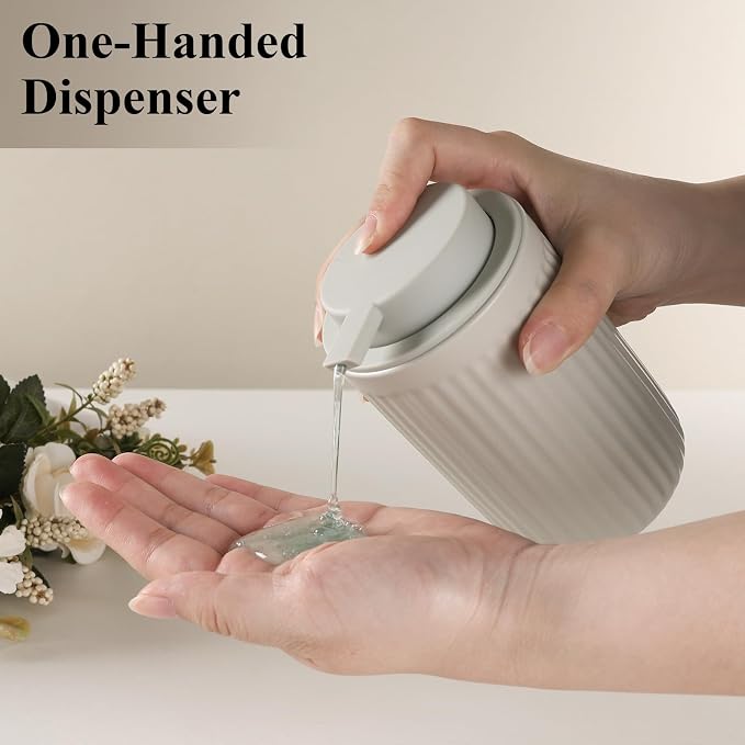 BosilunLife Grey Soap Dispenser Set - 2 Pack 12oz Ceramic Dish Soap Dispenser with Rust Proof Pump for Kitchen, Hand Soap and Lotion Set Suitable for Farmhouse Bathroom Decor