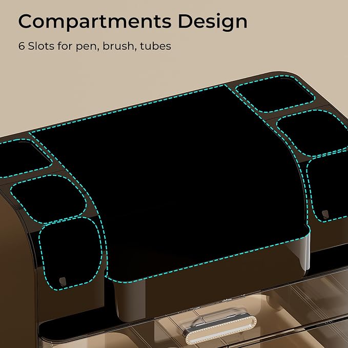 UFORU Makeup Organizer for Vanity with 2 Large Drawers, Cosmetic Display Case with Brush Holders, Easy to Storage for Bathroom Countertop Skincare, Perfume, Black