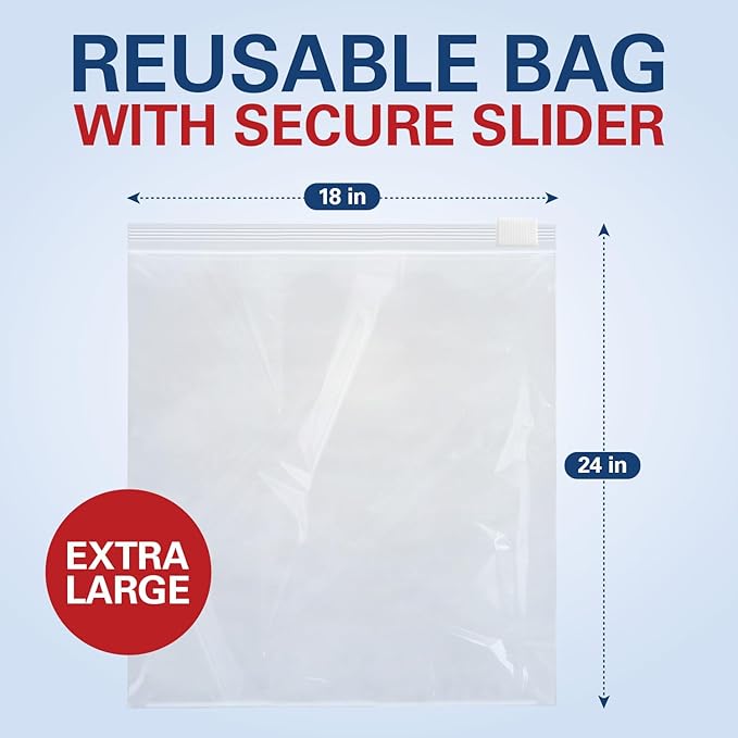 Jumbo Storage Bags, 5 Gallon Freezer Bags 18"x24" for Pantry and Meal Prep, Disposable Food Storage Bags for Parties and Events, Heavy Duty Bag with Slider Closure for Easy Sealing