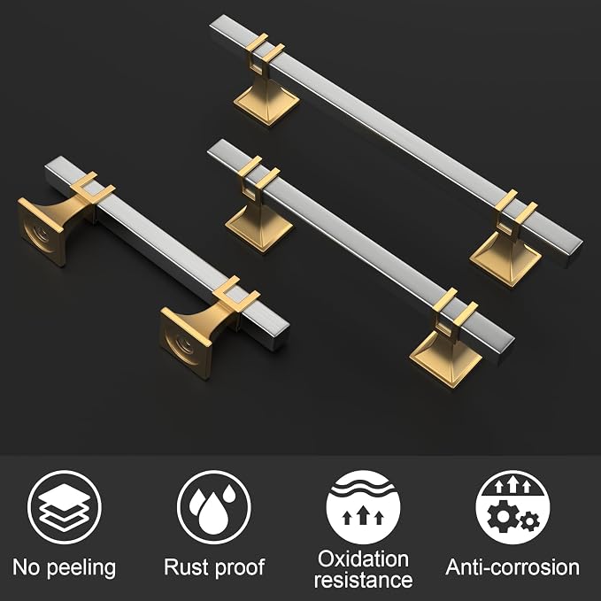 15 Pack 5 Inch Cabinet Pulls Brushed Nickel and Gold Cabinet Handles, Silver and Gold Dresser Drawer Pulls Brushed Nickel Kitchen Hardware