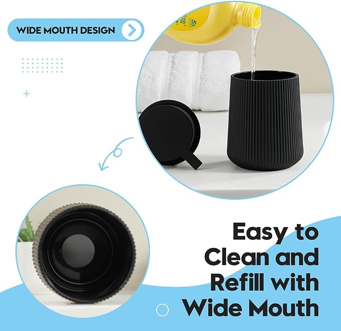 YAUKPH Striped Liquid Hand Soap Dispenser with Leak-Proof Pump for Bathroom and Kitchen Countertop 11oz Black