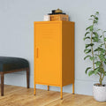 Modern Mustard Yellow Steel Storage Cabinet with Adjustable Shelves, Durable Medium Cabinet for Living Room or Bedroom, Spacious Three Compartment Organizer for Books