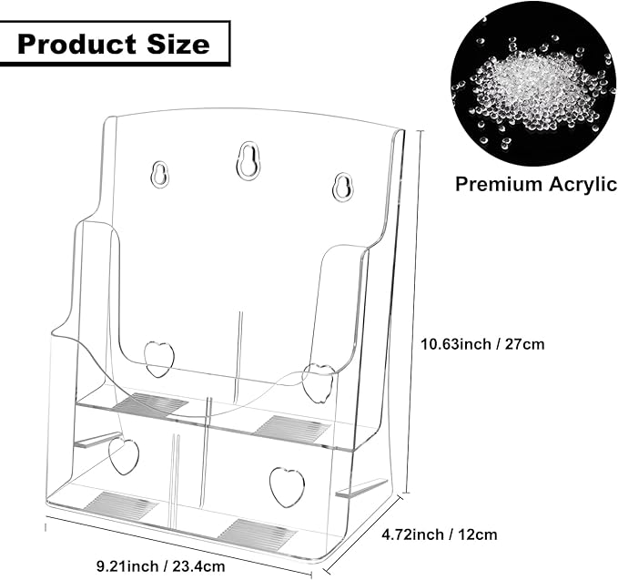 2 Pack Acrylic Brochure Holder 8.5 x 11, 2 Tier Brochure Display Stand with Removable Divider for 4 x 9 inches Trifold Pamphlets, acrylic flyer holder 8.5 x 11 Stands for Flyer, Pamphlet, Magazine