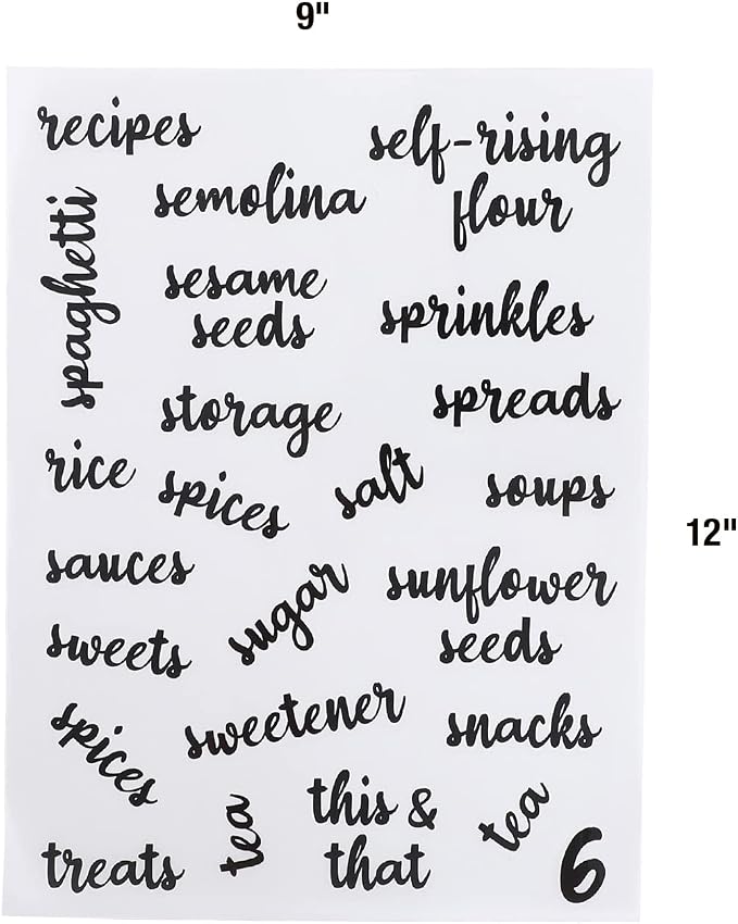 Kitchen Pantry Labels for Food Storage Containers, Set of 270 Clear Stickers for Common Goods