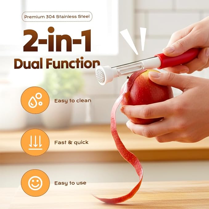 2 in 1 Apple Corer and Peeler Tool, 2026 Upgrade Stainless Steel Red Bell Pepper Seed Corer, Multi-Purpose Apple Corer for Home Kitchen, Vegetable Fruit Kitchen Gadget (1, Black)