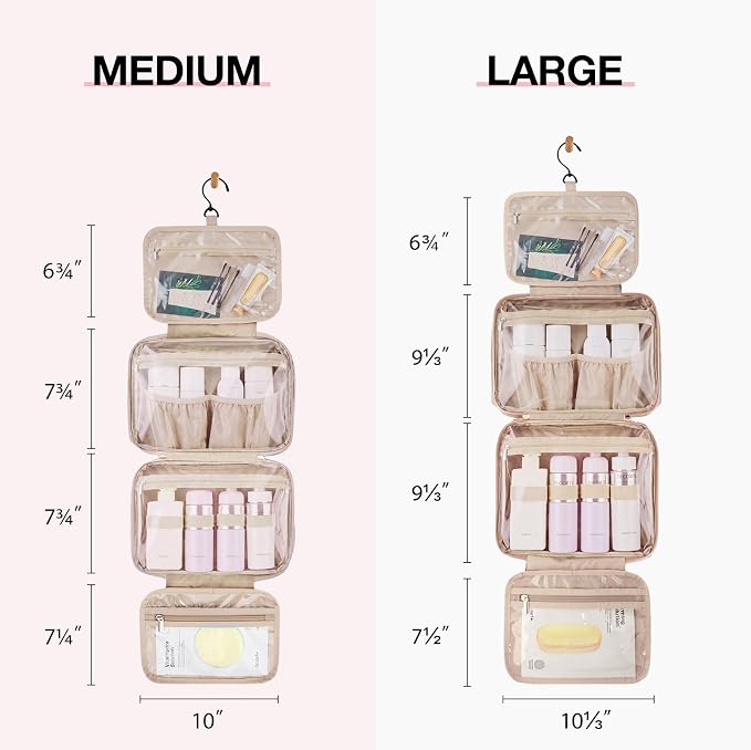 BAGSMART Toiletry Bag Hanging Travel Makeup Organizer with TSA Approved Transparent Cosmetic Bag Makeup Bag for Full Sized Toiletries, Medium-Pink