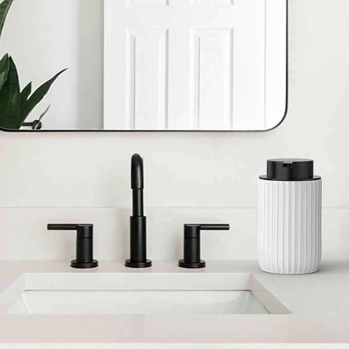Ceramic Foaming Hand Soap Dispenser，12 oz Bathroom Soap Dispensers， Lotion Dispenser for Kitchen, Refillable Matte Streaks Soap Dispenser with Large Pump (White)