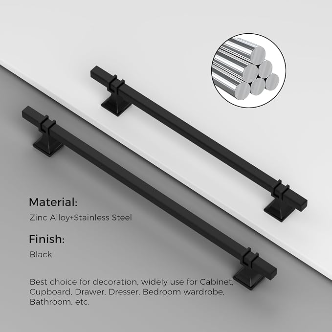 30 Pack 10 Inch Black Cabinet Pulls Kitchen Cabinet Handles, Black Cabinet Handles Square Dresser Drawer Pulls Kitchen Cabinet Hardware