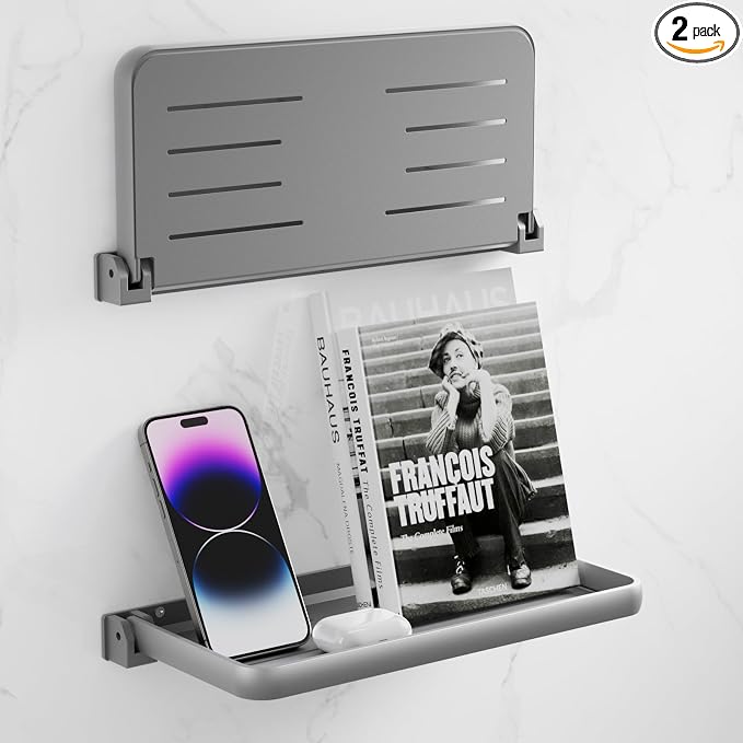 Safoner RV Aluminum Fold-Down Wall Shelf - The Essential Camper Accessory for Interior Organization | Space-Efficient Versatile Floating Storage- 2 Packs