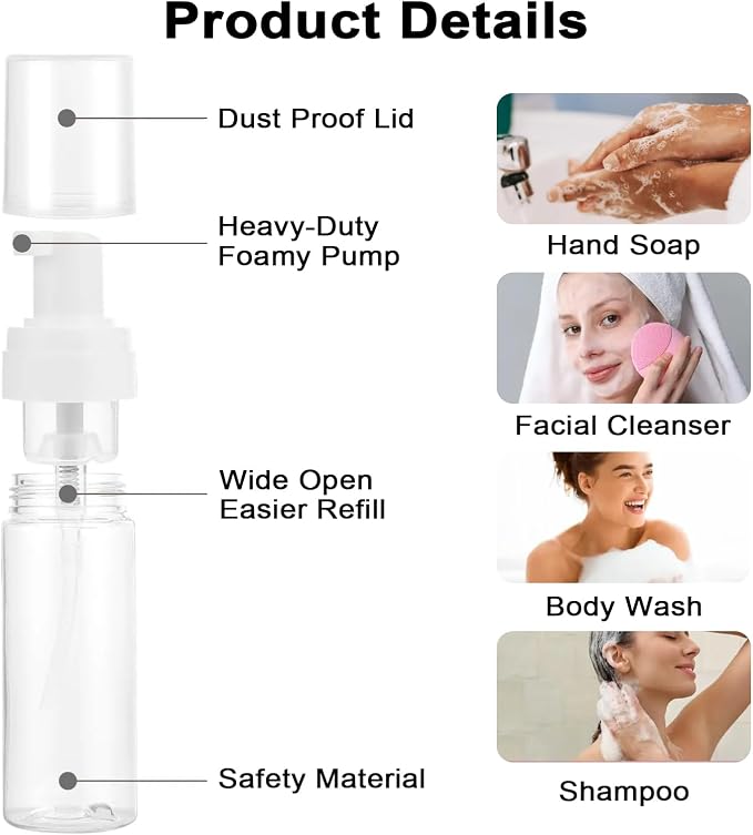 Autdor Foam Pump Bottle 7oz 2Pcs Foaming Soap Dispenser 200ml Foaming Spray Bottle Empty Travel Foam Bottle Clear Foam Dispenser for Hand Soap Toiletries Shampoo Lotion