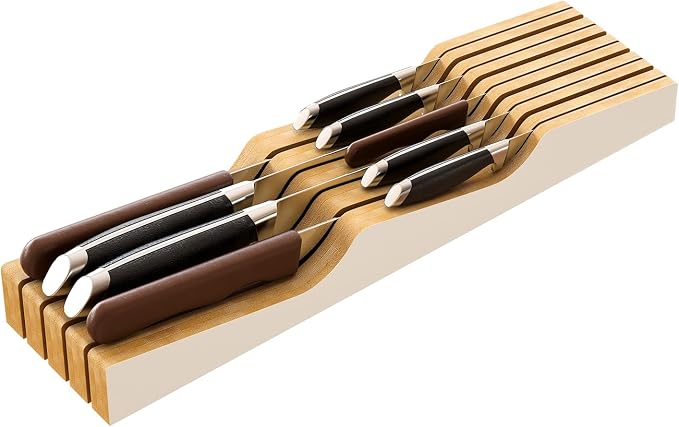 Knife Drawer Organizer (White, 9 Knives Organizer)
