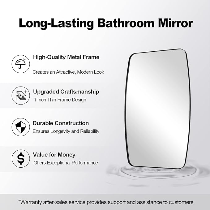 ANDY STAR 18x48 Full Length Wall Mirror, Matte Black Oblong Shaped Body Mirror with Stainless Steel Metal Frame, Rounded Corner Design for Floor and Leaning