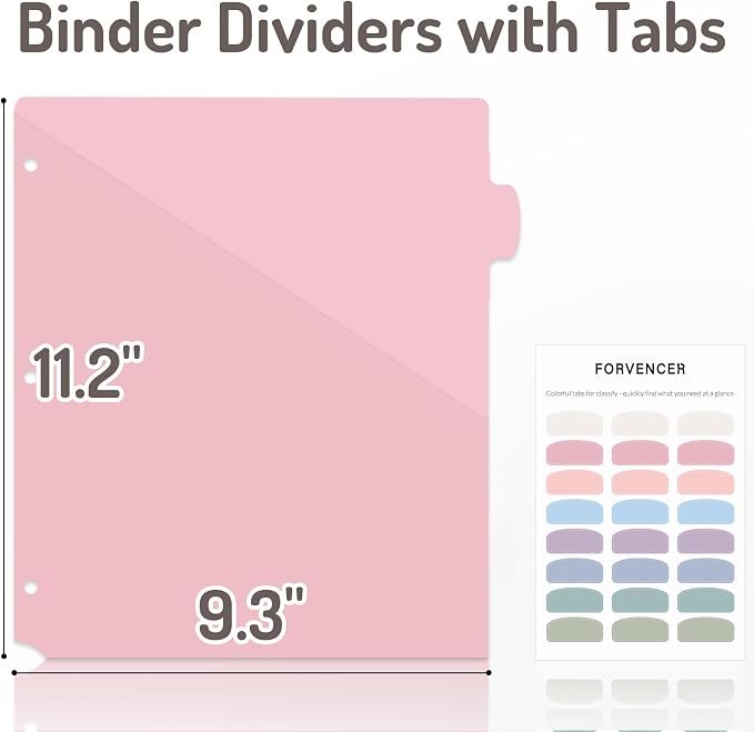 Forvencer 8 Counts Dividers with 2 Pockets, 8 Tabs Binder Dividers for 3 Ring Binder, Binder Dividers with Tabs for School Office Organization, Multicolor, Letter Size, 1 Set