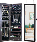 8 LED Lights Jewelry Armoire with Mirror - 47.3' H Cabinet Door Hanging/Wall Mounted Mirror With Storage And 2 Drawers - Brown