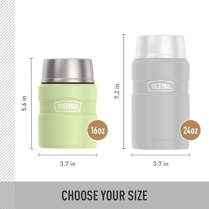 THERMOS Stainless King Vacuum-Insulated Food Jar with Spoon, 16 Ounce, Matte Green