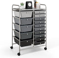 GOFLAME 15-Drawer Rolling Storage Cart, Craft Storage Cart with Removable Drawers & Lockable Wheels, Art Cart Supply Storage Organizer for Home Office Classroom, Gray Gradient