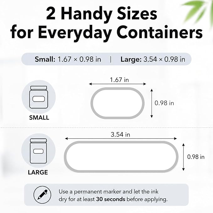 CHUBBIEE Waterproof Vinyl Kitchen Labels for OXO POP Containers, Removable Writable Food Storage Stickers, Tear-Resistant Pantry Organization Decals for Plastic, Glass Jars, 2 Sizes, 64-Pack