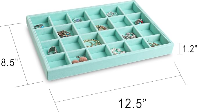 Frebeauty Jewelry Trays for Drawer,Set of 4 Jewelry Organizer and Storage | Velvet Material,Stackable,Adjustable Dividers,Drawer Inserts for Rings Studs Bracelet,Earring Organizer for Women Girls
