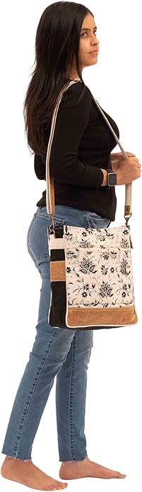 RAJERIYA Bags SEL de MER Upcycled Blossom Print Canvas & Leather Shoulder Bag, Canvas Crossbody Bags for Women