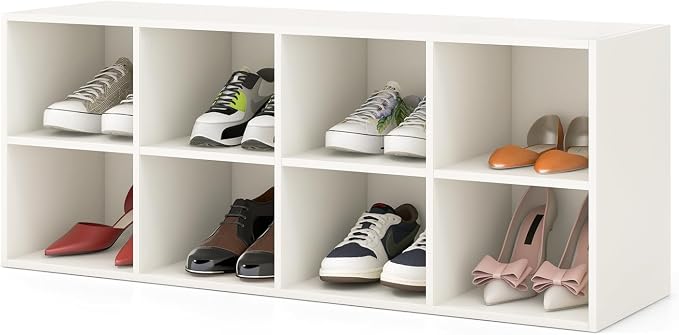 Giantex Shoe Bench 8 Cubes, 40" Entryway Bench with Storage, 8-Cubby Shoe Rack, Shoe Organizer Storage Cabinet for Entryway, Hallway, Mudroom, Living Room, Bedroom, Support up to 500 lbs, White