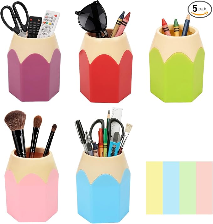 5Pack Pen Holder for Desk Pencil Holder Pencil Tip Design Pen Pencil Cup Office Desk Organizers Accessories Makeup Brush Organizer with 400Pcs Sticky Notes for Office Classroom Home Crafts Supplies