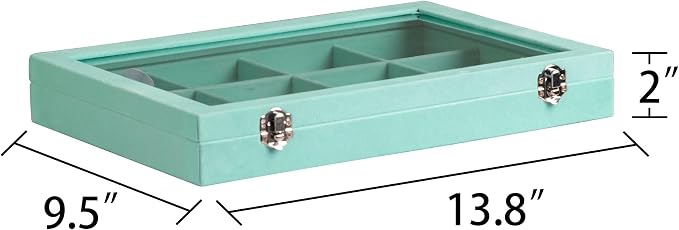Frebeauty 12 Grid Bracelet Holder Box,Velvet Jewelry Tray with Clear Lid | Real Glass Lid,Bracelet Display,Jewelry Organizer for Bangle Brooch,Adjustable Divider,Dustproof Design,13.8×9.5Inches