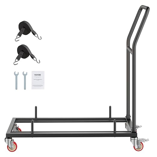 VEVOR Folding Chair Rack, 300 LBS Capacity, L-Shape Horizontal Placement Chair Cart for 25 Chairs, Heavy-Duty Metal Chair Storage Dolly with Rubber Wheels and Holders, Large Chair Holder, Matte Black