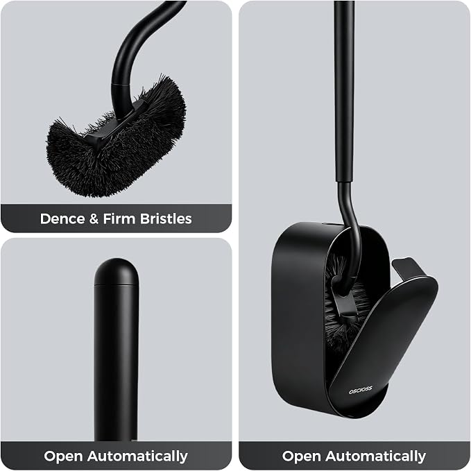 Toilet Bowl Brush and Holder, OSCIOSS Toilet Brush Set with Ergonomic Design, Compact Size, Durable Bristles, RV Toilet Brushes & Holders for Dead Corner Clean (Black, 1pack)