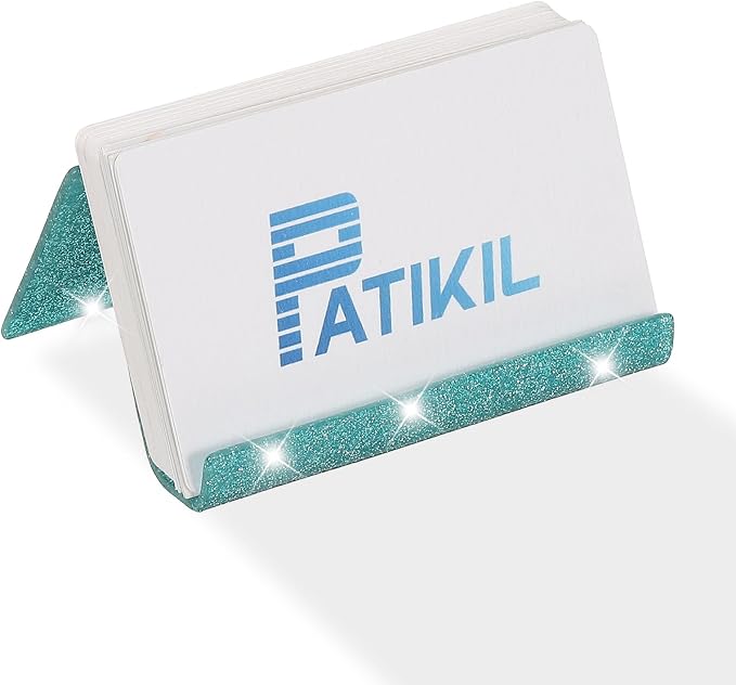 PATIKIL Business Card Holder for Desk, Acrylic Business Card Holders Shine Card Stand Organizer Cards Display for Office Exhibition, Lake Blue