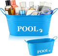 Blulu Pool Storage Bucket Metal Poolside Basket Above Ground Pool Bin Summer Basket Outdoor Storage for Sunscreen Goggles Flip Flop Spf Swimming Camping Beach Accessories Decor(Blue)