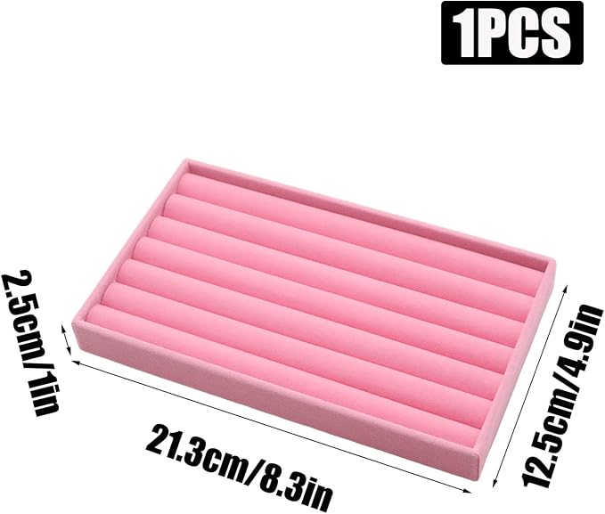 Velvet Jewelry Organizer Trays Pink Stackable Jewelry Storage Display Tray, 8 Rolls