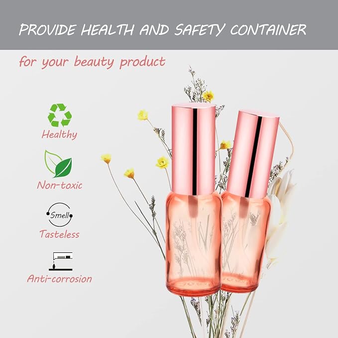 6 Pack 1 Oz Pink Glass Spray Bottles,Empty Perfume Fine Mist Atomizer,Rose-Golden Pump Head Travel Liquid Holder Containers for Cologne,Essential Oils,Body Sprays