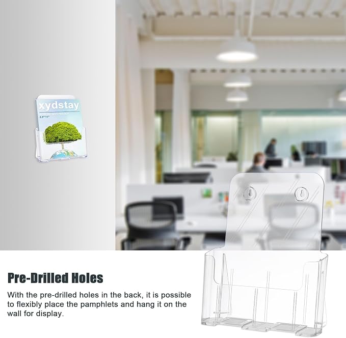 xydstay Acrylic Brochure Holder 8.5x11 Inches Slant Back Design, Clear Display Stand, Plastic Table Stand Sign Holder,Pamphlet Holder Flyer Holder, Acrylic Display Stand, Acrylic Table Signs Plastic Paper Holder for Office, Home, Store, 4 Pack