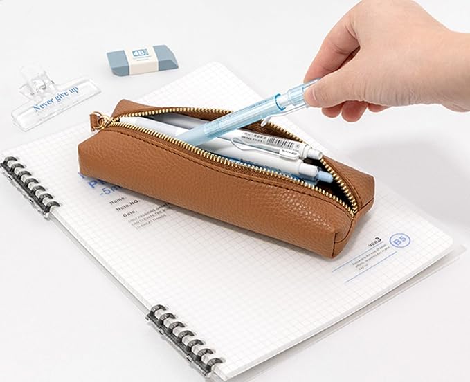 PU Pencil Pen Case Portable Stationery Bag Big Capacity Pencil Pouch Cosmetic Organizer Bag for School Office Woman Man (Gray)