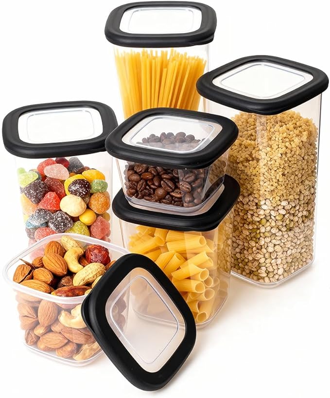 ionEgg Plastic Food Storage Containers with Lids Includes Labels, Stackable Kitchen Pantry Organizer for Dry Food, Snacks, Pasta and Meal Prep, Set of 6