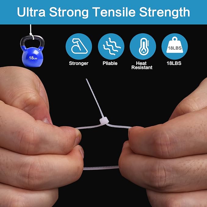 500 Pcs White Zip Ties, 8 Inch Clear Self-Locking Nylon Cable Ties, Premium Heavy Duty Plastic Wraps Wire Ties for Indoor and Outdoor
