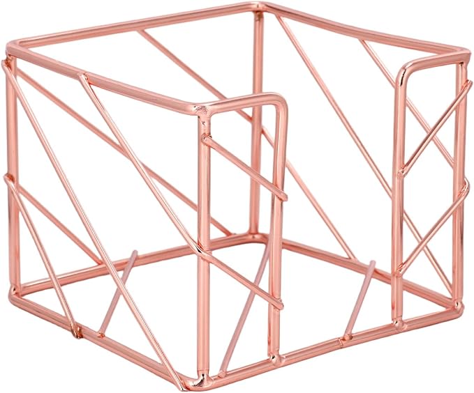 Sticky Note Holder, Multifunctional Sticky Notes Holder 3.9x3.9 Inches Desktop Organizer, Rose Gold Desk Accessories, Metal Gold Office Supplies for Home Office Decor