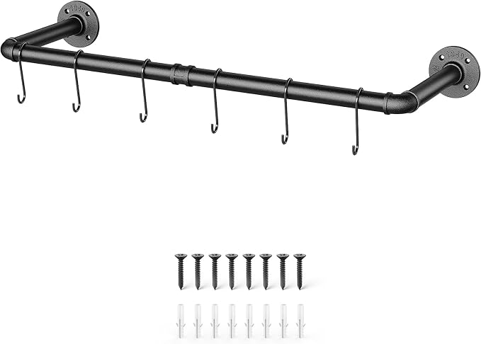 OROPY 38.4" Industrial Pipe Clothing Rack, Wall Mounted Clothes Rack | Heavy Duty Detachable Wall Mounted Clothes Rack, Iron Garment Bar, Multi-purpose Hanging Rod for Closet Storage, Black