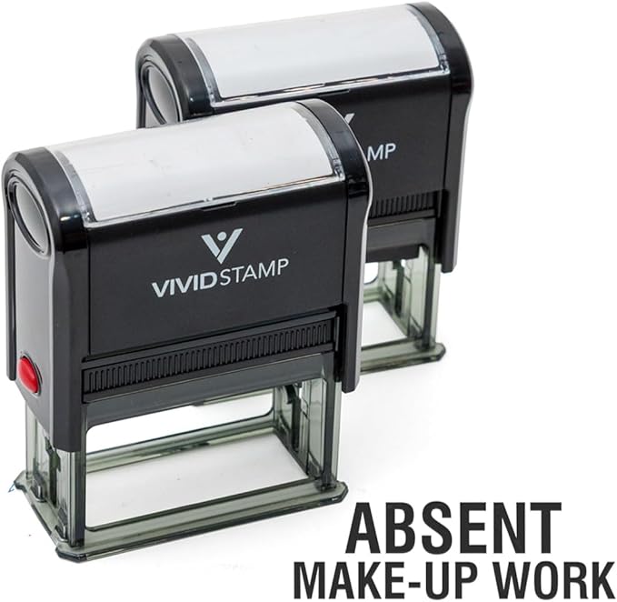Absent Make-up Work Teacher Self Inking Rubber Stamp (Black Ink) - Large 2 Pack