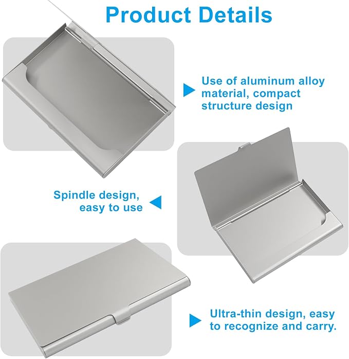 Slim Business Card Case, Silver, 2 Pack | Professional Pocket Metal Case, Buckle Closure, For Men and Women