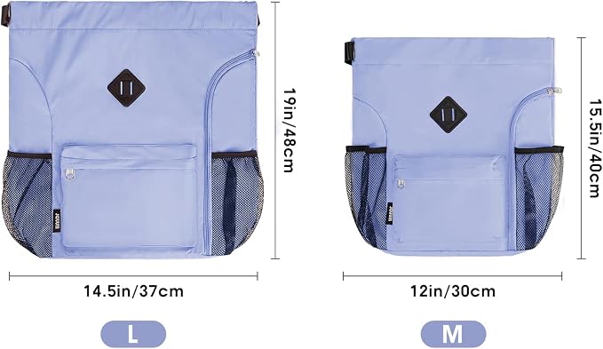 WANDF Drawstring Backpack with Shoe Compartment, Sports Gym Bag | Multi-Pocket Storage, Water-Resistant Fabric, Cinch String Bag