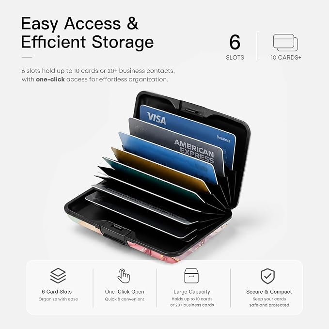 Credit Card Holder RFID Aluminum card case Marble mini Wallet Women Men | ABS Business ID Case,Hard Case Large Capacity 6 Slots, Waterproof Durable ，Secure Closure Slim Small Credit Card Protector