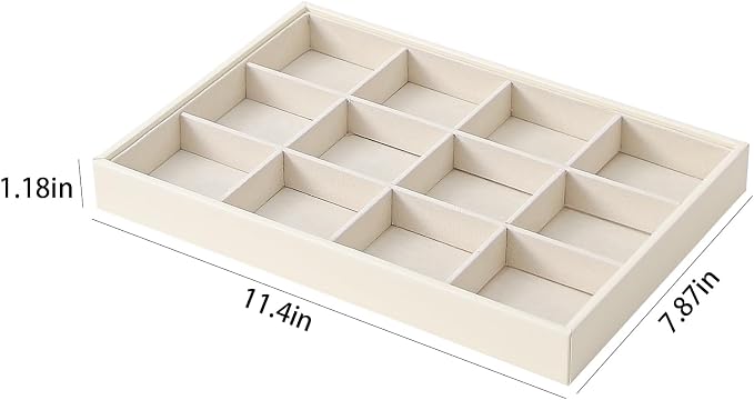 Stackable Jewelry Organizer Tray For Drawers,White Leather Small Earring Storage Tray,Bracelet And Necklace Display Box,Jewelry Ring Display Case (12 Grids)