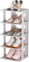 HAIXIN Small Shoe Rack for Closet Grey 5-Tier Shoe Organizer | Compact Size for Tight Spaces, Entryways, Under Bed, Stackable & Expandable, for Smaller Shoes, Easy Assembly, Sturdy Plastic