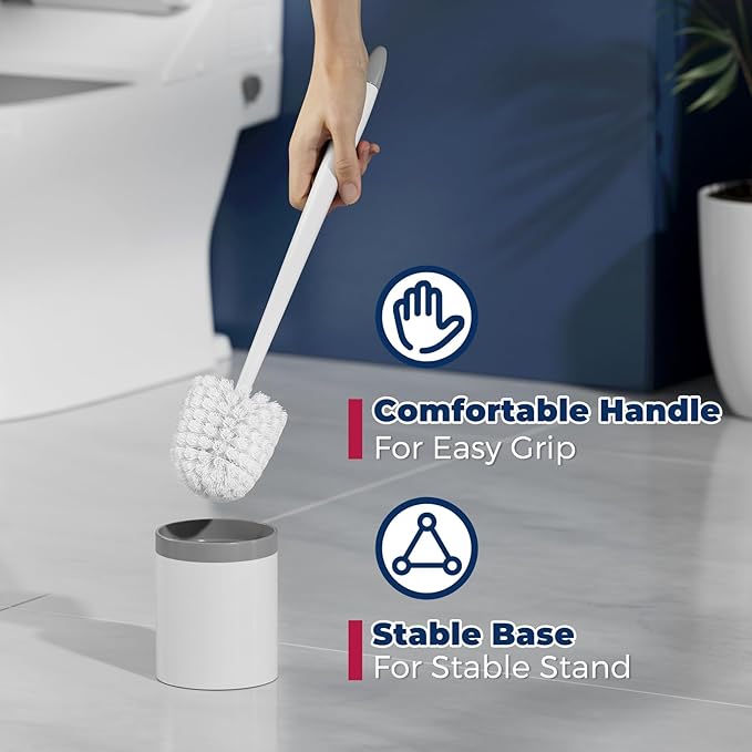 Holaloha Toilet Brush, 3 Pack Toilet Brush and Holder Set, Compact Bathroom Accessories for Toilet Bowl Cleaning and Space Saving, White