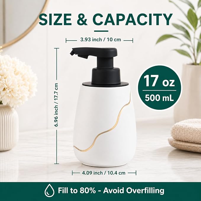 BosilunLife Automatic Foaming Soap Dispenser - Touchless Foam Hand Wash Dispenser for Bathroom Ceramic Smart Electric Auto Dish Soap Dispenser Waterproof, USB C Rechargeable, 17 oz/500 ml