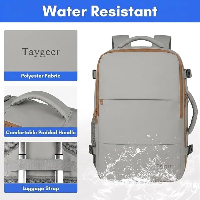 Taygeer 35L Carry On Travel Backpack for Women, Fits 15.6 Inch Laptop | Personal Item Backpack with Water Bottle Pocket, Large Weekender Bag for Women Men Hiking Gift, Dark Brown Khaki