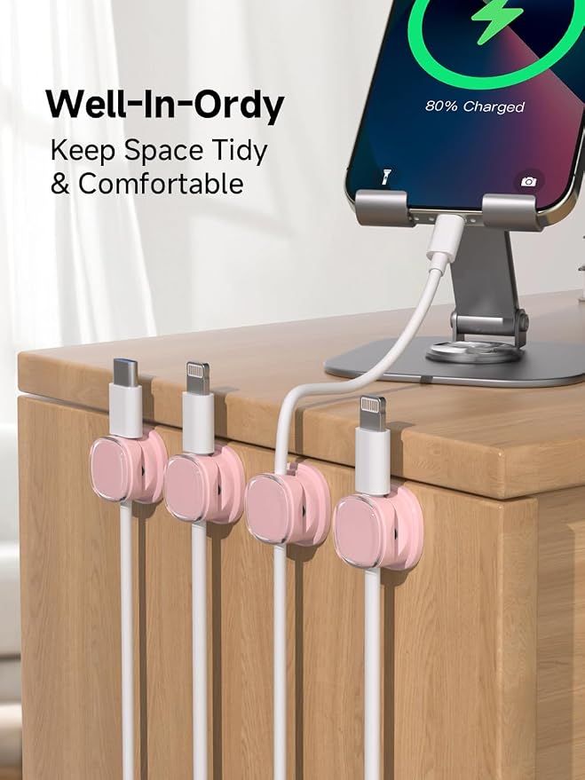 Magnetic Cable Clips, Adjustable Cord Holder Management, Adhesive Wire Keeper Organizer for Home Office Desk Phone PC Car Wall Desktop Nightstand Appliance (9-PCS Purple)