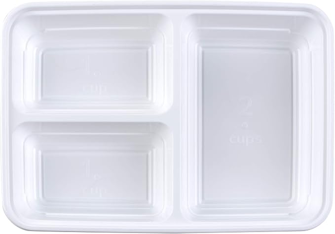GoodCook Meal Prep Rectangle Three Compartment 20-Piece, White, Made without BPA (Pack of 4)